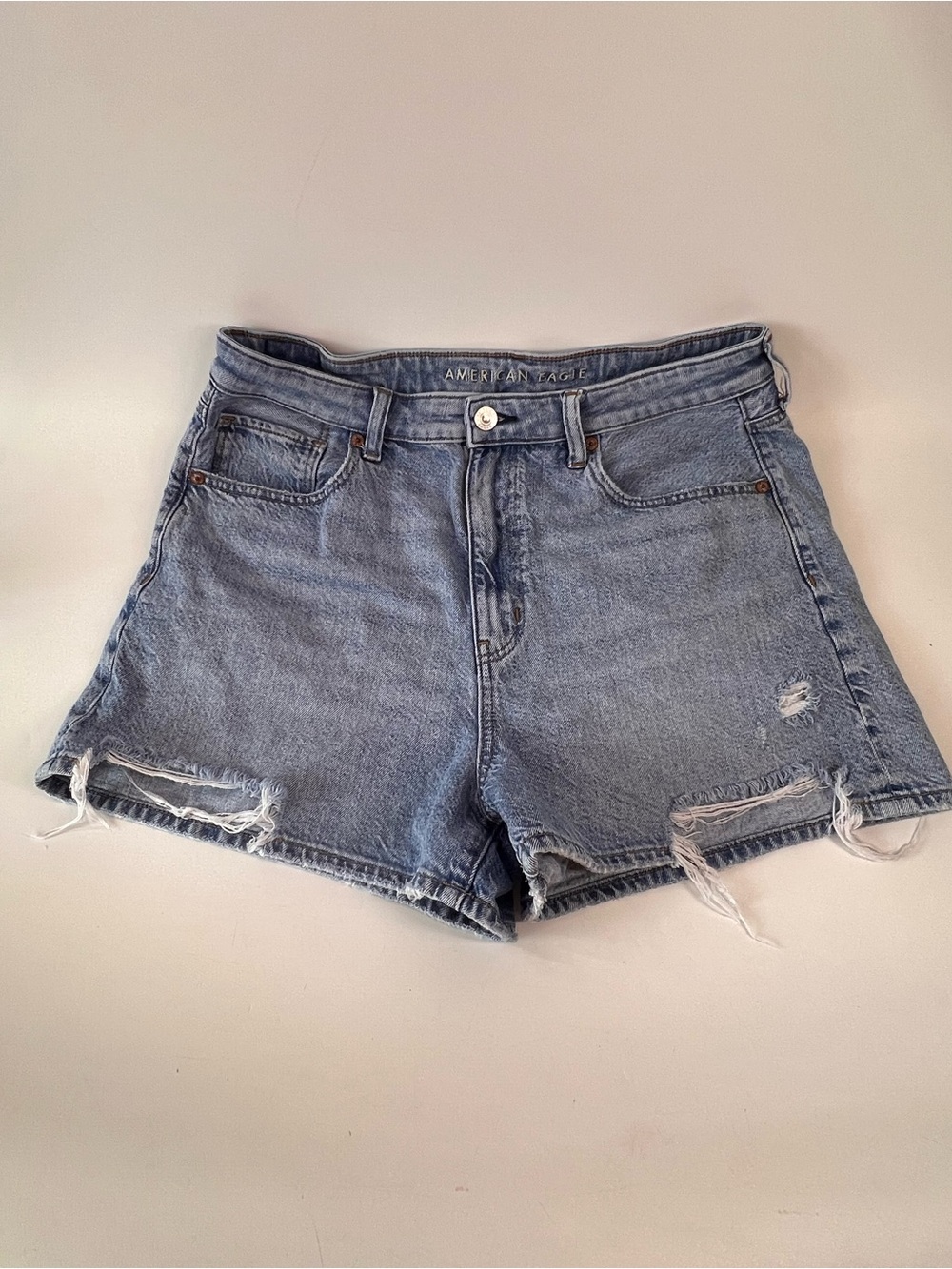 American Eagle Outfitters Light Blue Distressed High-Rise Jean Shorts
